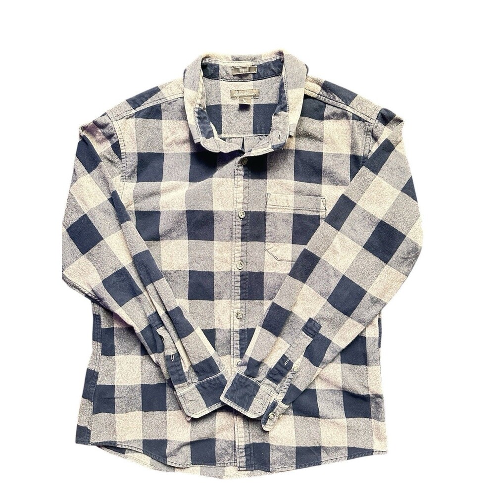 Eddie Bauer Flannel Shirt Large Blue White Plaid Slim Fit Cotton Vintage Retro